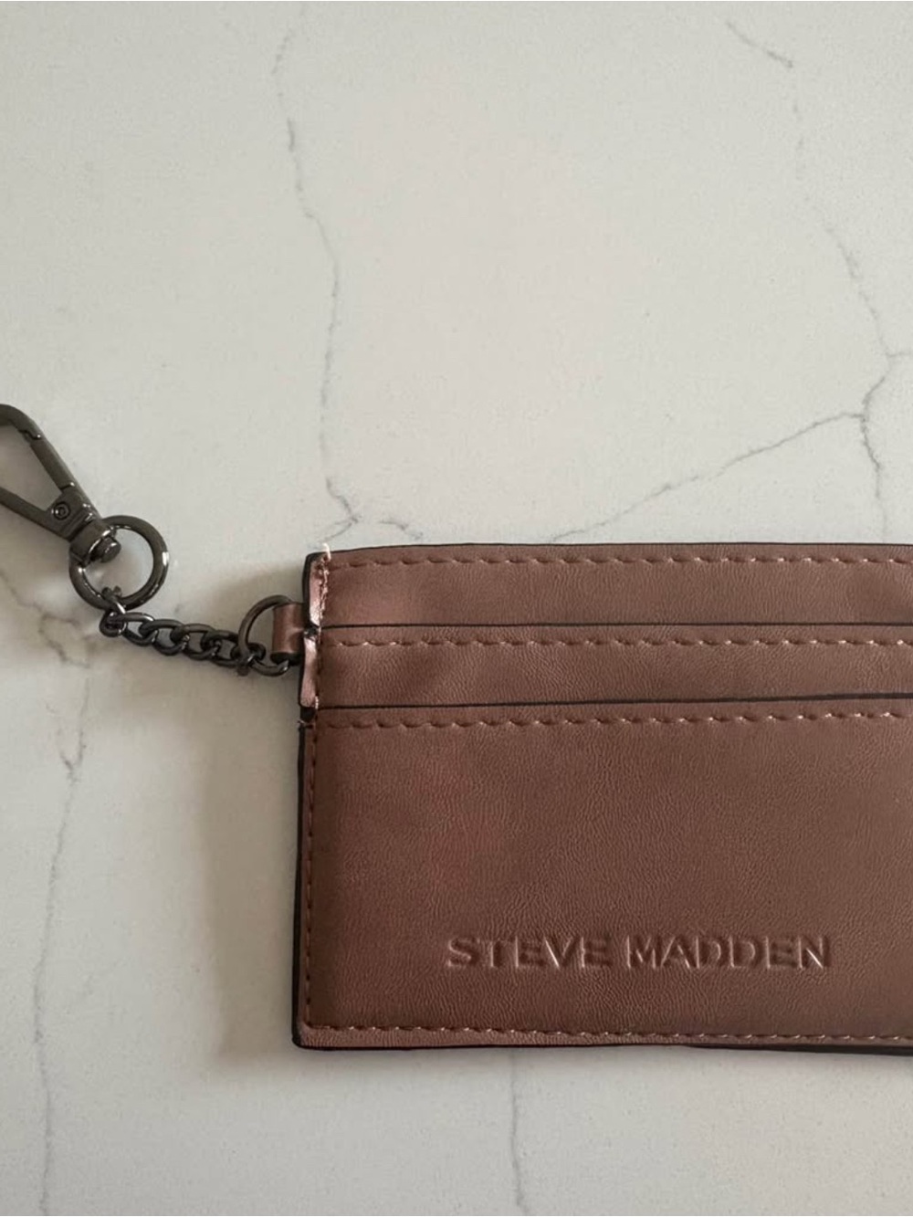 Steve Madden Dusty Mauve Leather Card Holder with Keychain